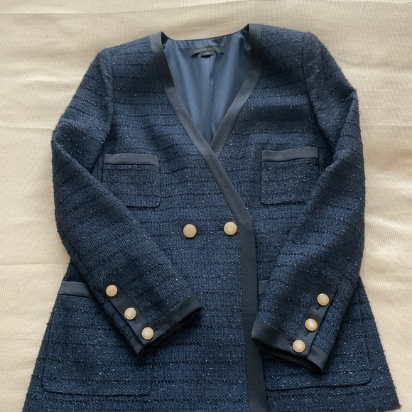 Worth Jackets & Blazers - Worth New York Navy Textured Metallic Blazer with Pearl Buttons